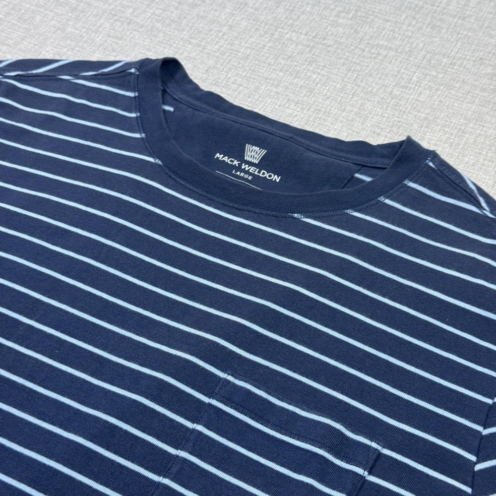 Mack Weldon T-Shirt Mens Large Blue Striped Crew Neck Tagless Cotton Jersey